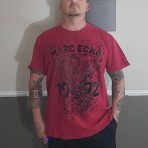 Marc Ecko Graphic Tiger Wings Printed T-Shirt Y2K Style Red Size XL